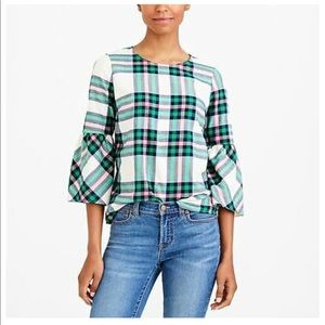 JCrew Mercantile Plaid Bell Sleeve Blouse